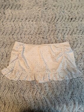 Ruffled Eyelet Swim Skirt Bikini Bottom - White L